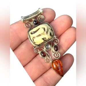 RARE  Sajen 925 Sterling silver pendant Mud bead garnets amethyst Bali Handmade